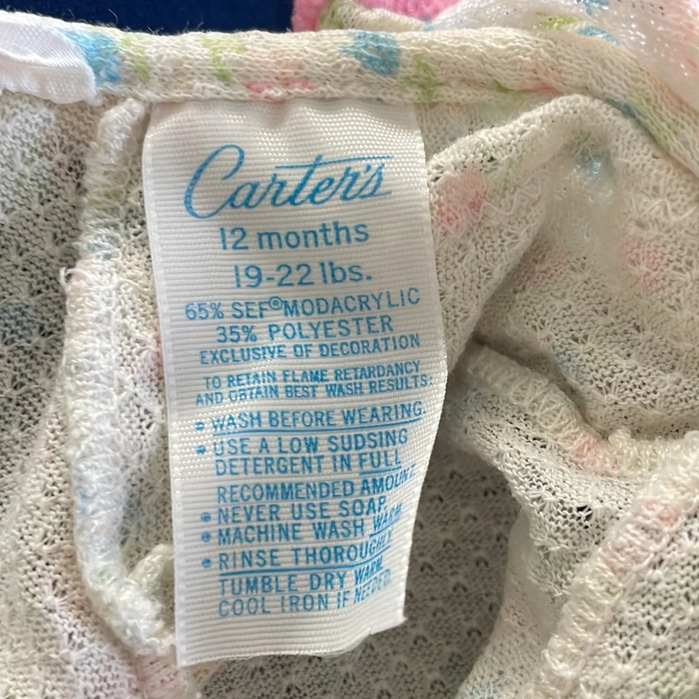 Vintage Carter’s Floral Ruffle Nightgown Girls 12M Pink Blue Pajamas